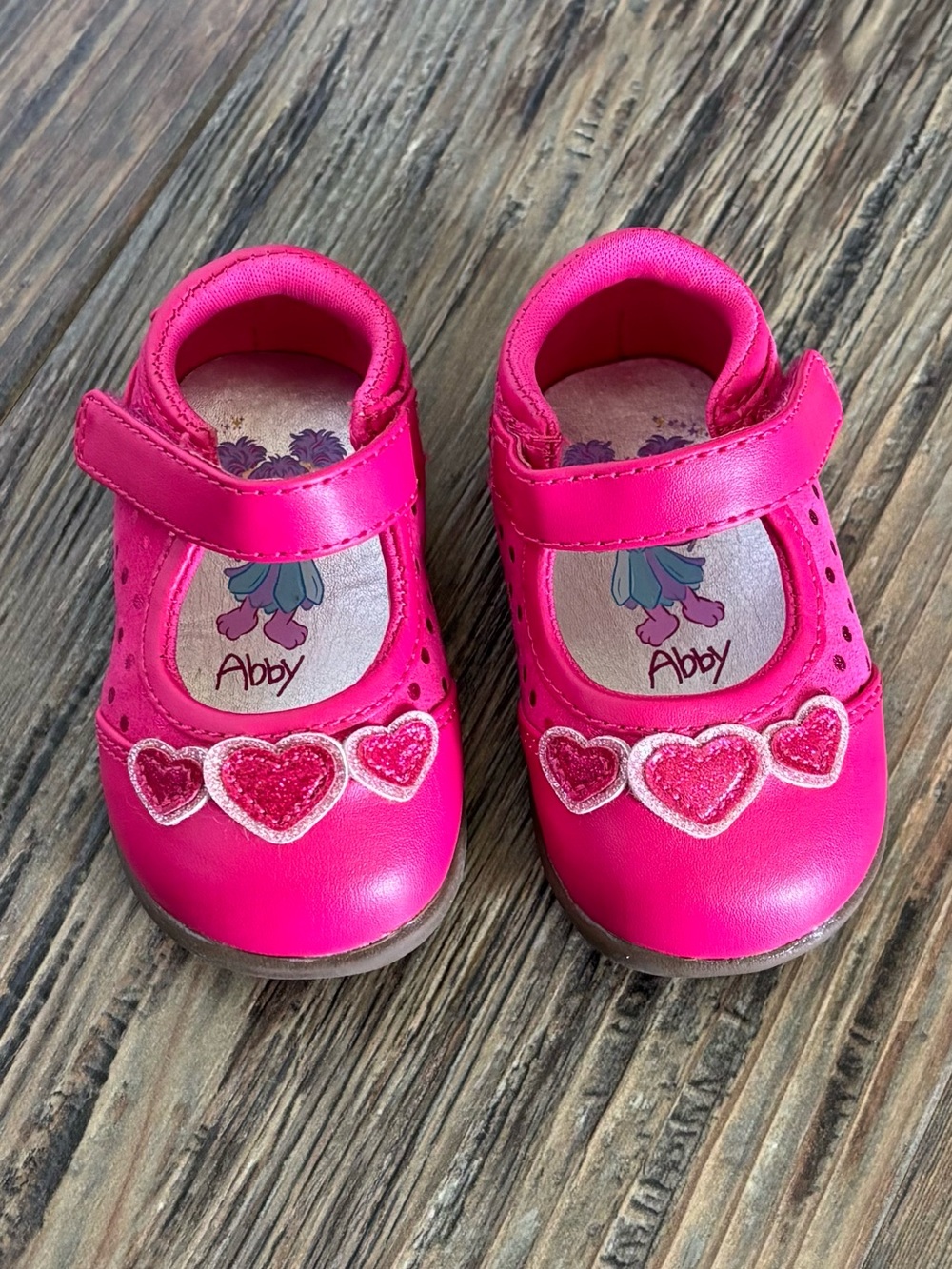 123 Sesame Street Abby Cadabby Mary Jane Baby Shoes Size 1 Pink Hearts Velcro